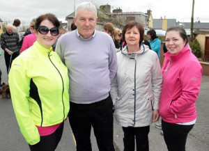 Mary T. Kelliher pictured with Jackie and Margaret O'Connor and Siobhán Lenihan at the start of the annual Good Friday Morning Hospice Walk in Castleisland. ©Photograph: John Reidy 18-4-2014