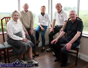 Castleisland Golf Club members, Alice Carmody, Ciaran Fleming, Marie O'Connor, Jack Ahern and Pat Ruane taking a break from a downpour at the club-house on Tuesday afternoon. The club can be contacted on 066 71 41709 ©Photograph: John Reidy
