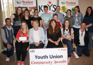 Castleisland and surrounding area winners at the Tralee Credit Union Community Awards night. Front row from left: Darragh Rohan Youth Union, Shannon O’Sullivan, Our Fight for Positive Thinking, Castleisland;  Anna Brosnan, Tralee Credit Union Director from Castleisland; Kathleen Higgins Kerry Diocesan Youth Service, Katie Sugrue,  Our Fight for Positive Thinking, Castleisland and Aaron Duncan, Knocknagoshel Youth Group. Back row from left: Catriona Browne and Hannah Hennessy, Youth Union; Seph Howard and John Harrington, Firies Youth Group; John Cahill and Evan Ryan,  Brosna National Schoo; Amy Browne and Roisin Brosnan Loughfounder National School and Kathleen Duncan,  Knocknagoshel Youth Group.  