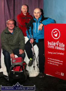 Build4Life founder, Joe Browne (left) pictured with guide, Pa Courtney, and publican, Peter Browne at the announcement of details of the Climb4Life Mangerton Mountain Climb on Sunday, November 16th. ©Photograph: John Reidy
