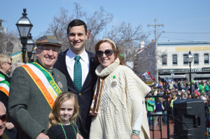 Parade Grand Marshal, John 'Sean' Barry with Annapolis Mayor, Mike Pantelides and Mr. Barry's daughter Theresa Barry and his grand-daughter, Lauren at the St. Patrick's week parade on Sunday.    