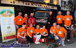 At the launch of the 2015 Longest Day Vent at Tom McCarthy's Bar were front from left: Cian and Gina Fagan, Eileen Greaney, Fiona Clifford, Norma Nolan-Moran and Pat O'Connor. Back from left: Ted Clifford, Denny Greaney, Michael Ward and Alan Wallace, Kerry Mountain Rescue; Gerry Fagan and Tom McCarthy.  ©Photograph: John Reidy