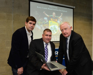 Eamonn Fitzmaurice, Kerry Senior Football Team manager (left) with Patrick O'Sullivan, chairman Kerry County GAA Committee and Frank Hayes Director of Corporate Affairs, Kerry Group pictured at the IT Tralee for The announcement of the contribution of €1 Million by Kerry Group towards the development of the Kerry GAA Centre of Excellence facilities at Currans.     ©Photograph : Domnick Walsh / Eye Focus LTD 