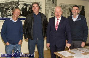 Mike Culloty, Currow (left) pictured with Dr. Paul Dillon, Dublin; Jimmy Deenihan, TD Minister for Diaspora Affairs and Johnnie Roche, project chairman at the launch of the Michael O'Donohoe Memorial Heritage Project website on Friday night. ©Photograph: John Reidy