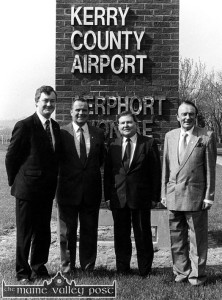 The late John O'Leary (second from right) pictured with his fellow, Kerry Fianna Fail TDs: John O'Donoghue, Denis Foley (RIP) and Tom McEllistrim (RIP) at Kerry County Airport in May 1990. ©Photograph:  John Reidy 05/05/1990