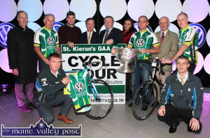 Members of the St. Kieran's GAA Club with sponsors and guests at the launch of thew unique Cycle Tour Strip at S. Divane and Sons before the 2014 event. Included are, front: John (left) and Stan Divane, S. Divane and Sons, sponsors; Back row: John O'Keeffe, guest; Tim Dineen, St. Kieran's GAA Club; Eamonn Fitzmaurice, guest; Denis Divane, S. Divane and Sons, sponsors; Mossie Dore, Helen O'Connell, Jackie Brosnan, Dan Neligan and Jack O'Connell.  ©Photograph: John Reidy