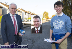 Kerry Young Fine Gael Chairman, Art O'Mahony out on the hustings in Castleisland with Minister Jimmy Deenihan last October. Inset: Brendan Griffin - with whom Art has also worked. ©Photograph: John Reidy
