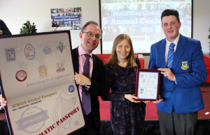 At the presentation of the Diplomatic Passport were: Julian Clare of Irish Aid pictured with Doreen Killington, teacher and Jack Curran, Castleisland Community College Transition Year Student.