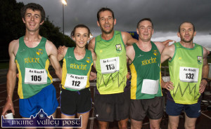 The first five home in the An Ríocht AC 5K on Wednesday evening were: Martin Dineen, 5th Shona Healsip, 3rd; Tommy O'Brien, winner; Seán O'Sullivan, 4th and Pat O'Connor, 2nd. ©Photograph: John Reidy
